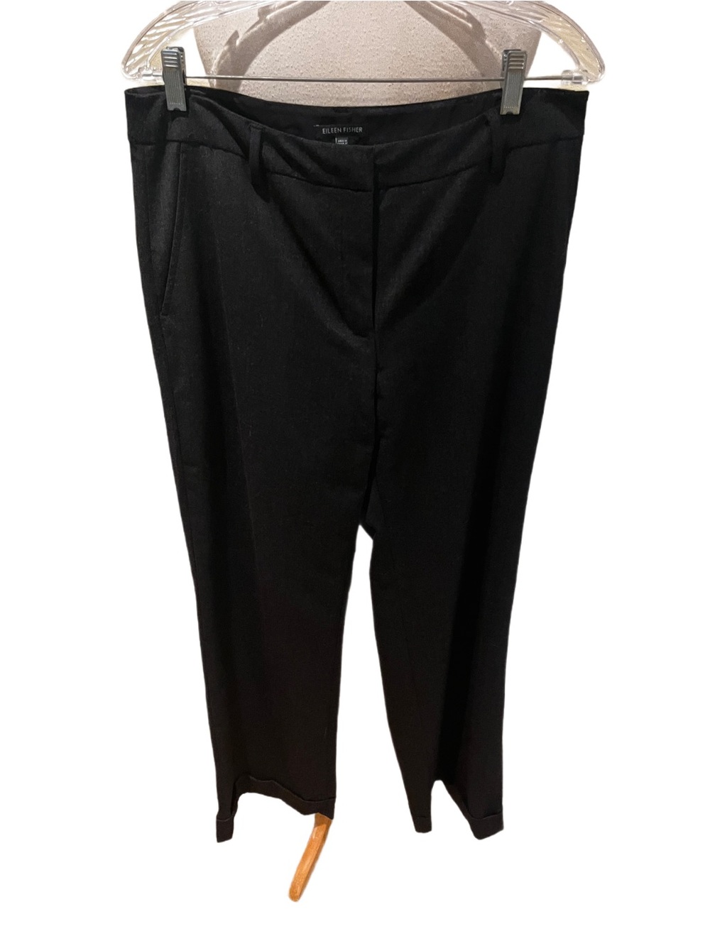 EILEEN FISHER Charcoal Gray Wool Melange Blend Wide Leg Trouser Cuffed Pants 10